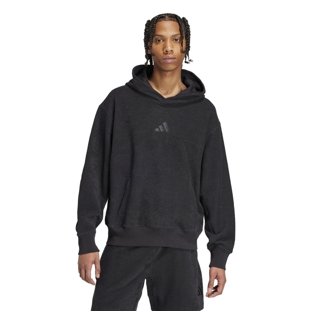 Adidas Men’s Elevated All Szn Terry Hooded Sweatshirt Size Large in Black NWT
